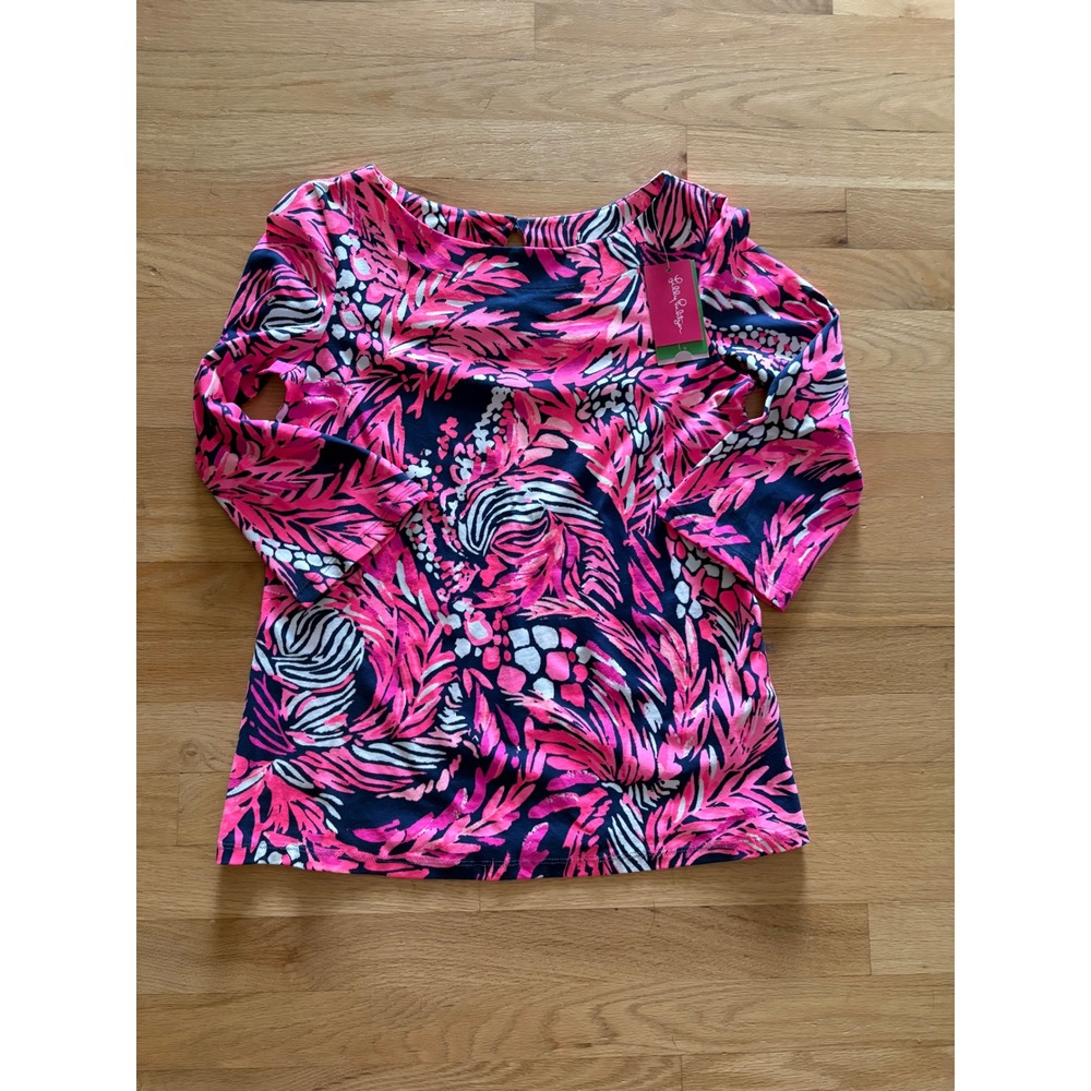 Lilly Pulitzer Waverly Top A Jungle In Here Navy Pink XS 24285